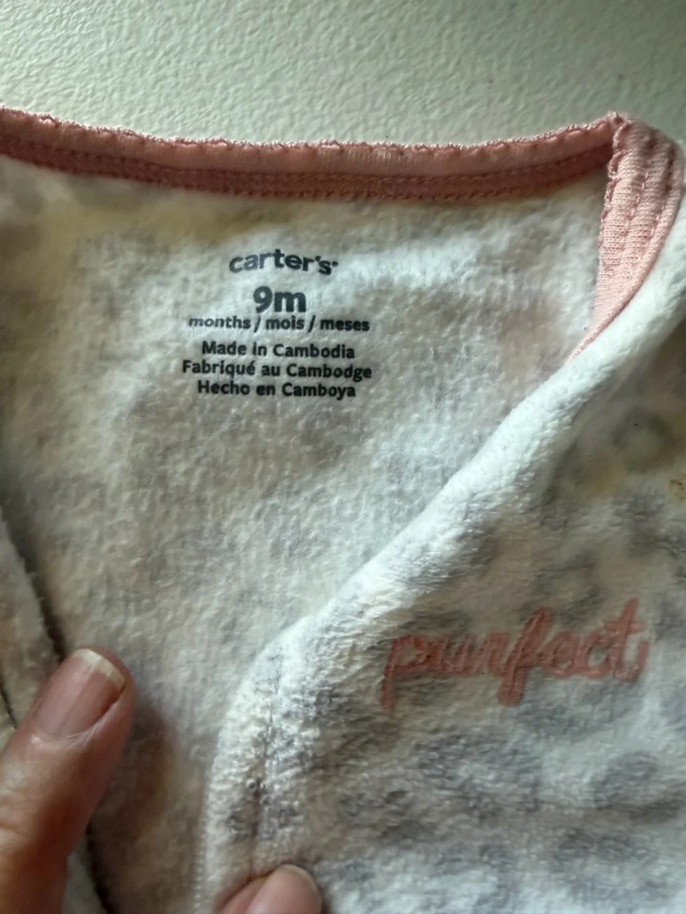 Carter's Cream and Pink Floral Ribbed Footed One-Piece 9 months
